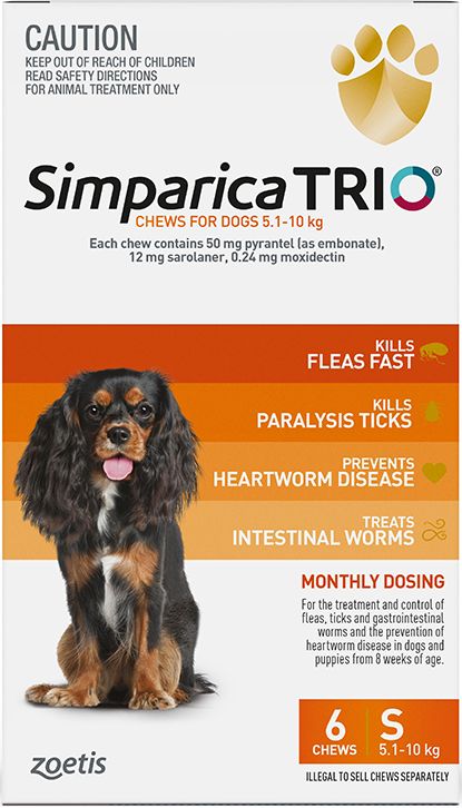 Simparica TRIO for Small Dogs - 11 - 22 lbs - CARAMEL - 3 tablets - $54.45 | Heartworm